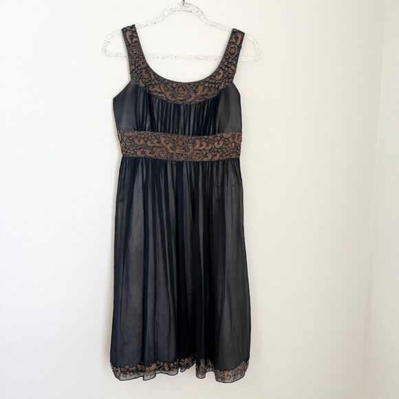 Adrianna Papell Dresses & Skirts - Adrianna Papell Navy Silk Pleated Babydoll Beaded Whimsigoth Grunge Prom Gown 6